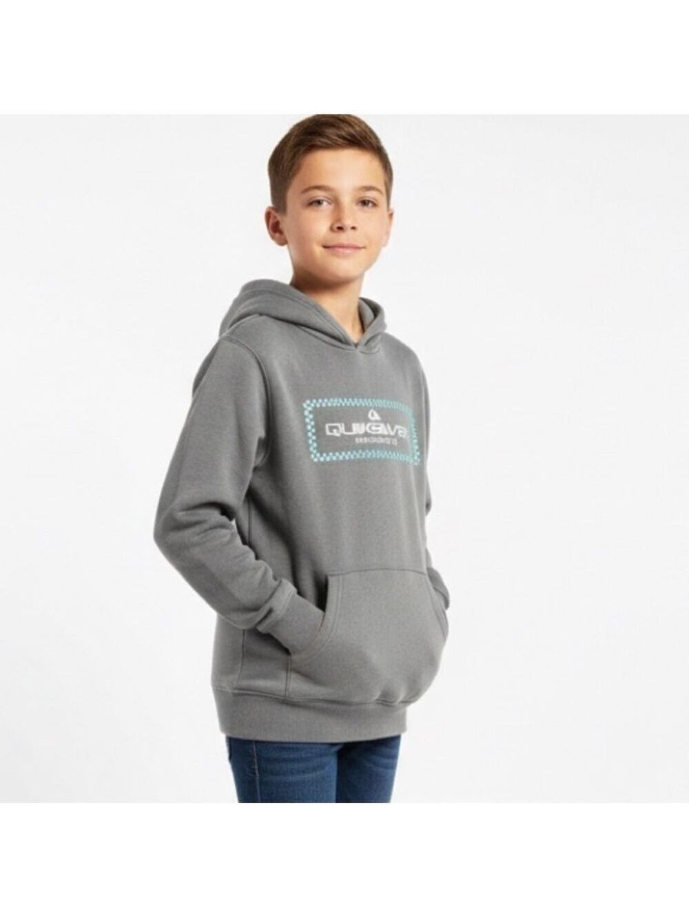 Quiksilver Boys Gray Surf Skate Sweatshirt with Checkerboard Logo Sz M - 10-12